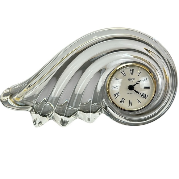 Vtg Mikasa Crystal Clearwater Wave Design Quartz Clock Germany Mantle Desk Table - Picture 1 of 14